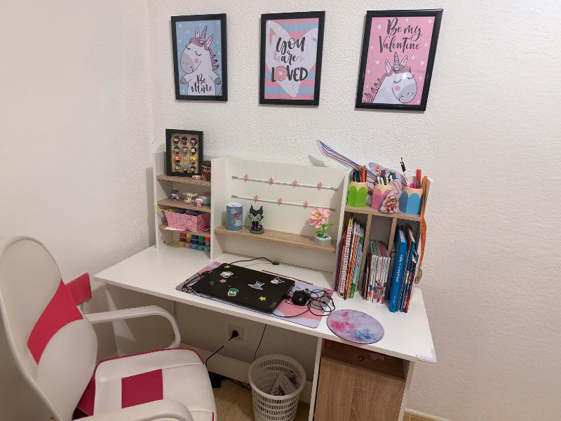 Foto de cliente de Escritorio con altillo 135 cm Blanco y roble