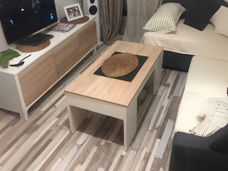 Foto de cliente de Pack para salón mueble mesa de centro y escritorio roble y blanco