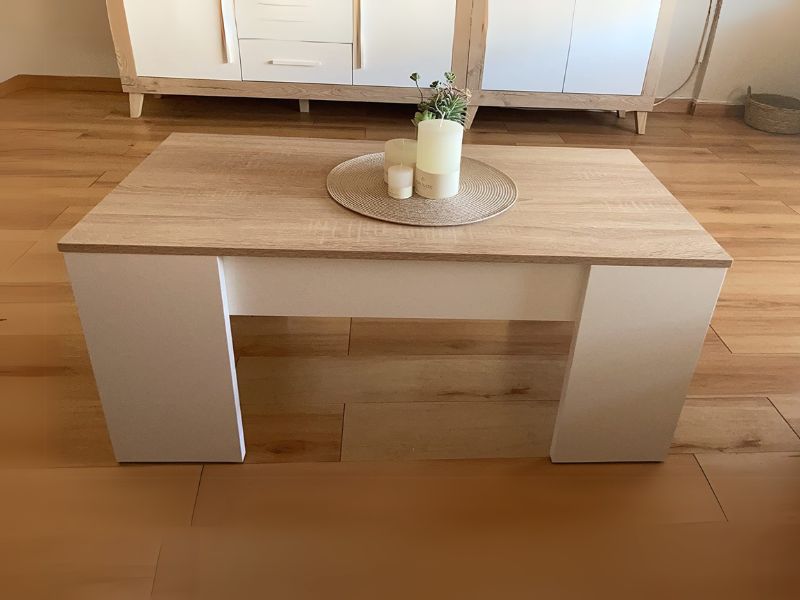 Foto de cliente de Pack para salón mueble mesa de centro y escritorio roble y blanco