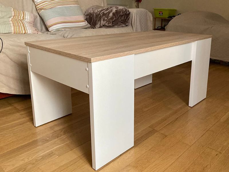 Foto de cliente de Pack para salón mueble mesa de centro y escritorio roble y blanco