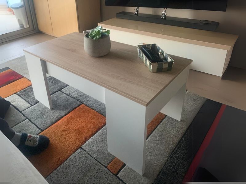Foto de cliente de Pack para salón mueble mesa de centro y escritorio roble y blanco