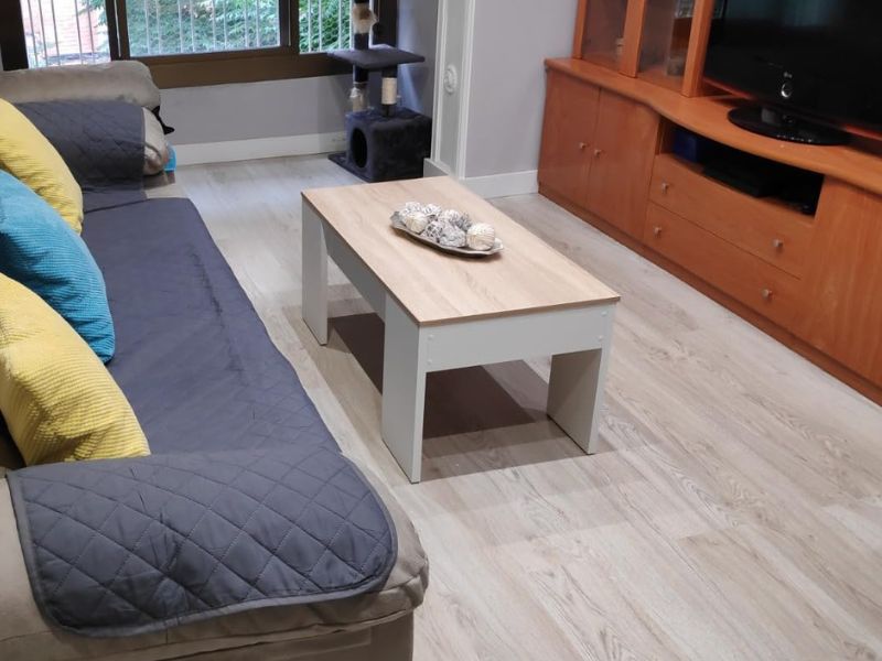 Foto de cliente de Pack para salón mueble mesa de centro y escritorio roble y blanco