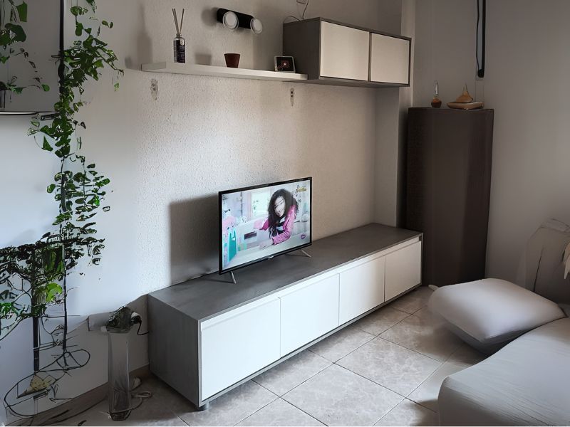 Foto de cliente de Mueble Salón Estilo Industrial Color Blanco Artik Y Gris Cemento 200 cm
