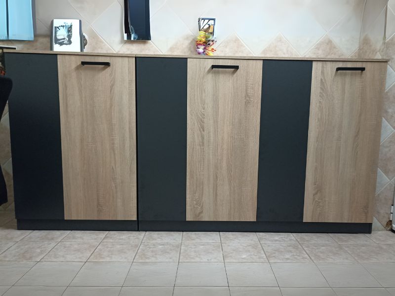 Foto de cliente de Pack de Oficina Nibis en Roble Sonoma y Gris Antracita (Aparador + Cajonera + Armario Auxiliar + 2 Estanterías + Escritorio)