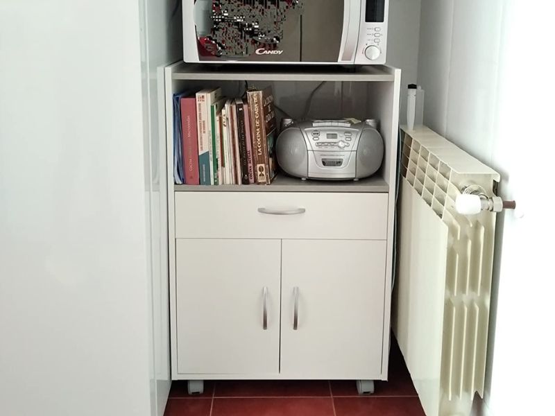 Foto de cliente de Mueble Auxiliar Microondas Con Ruedas Color Blanco 59x92x40 cm