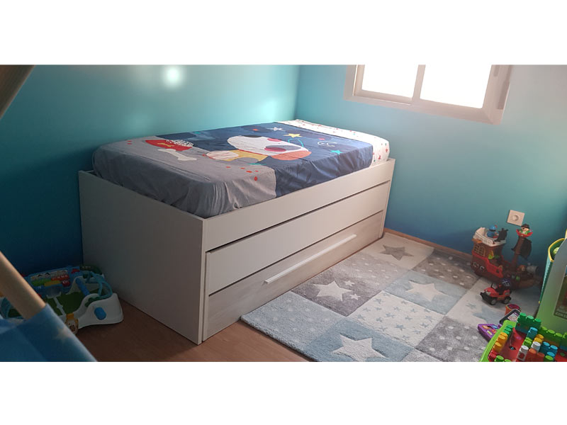 Foto de cliente de Cama Nido con Cajones Elliot 190x90 cm + Estantería Blanco