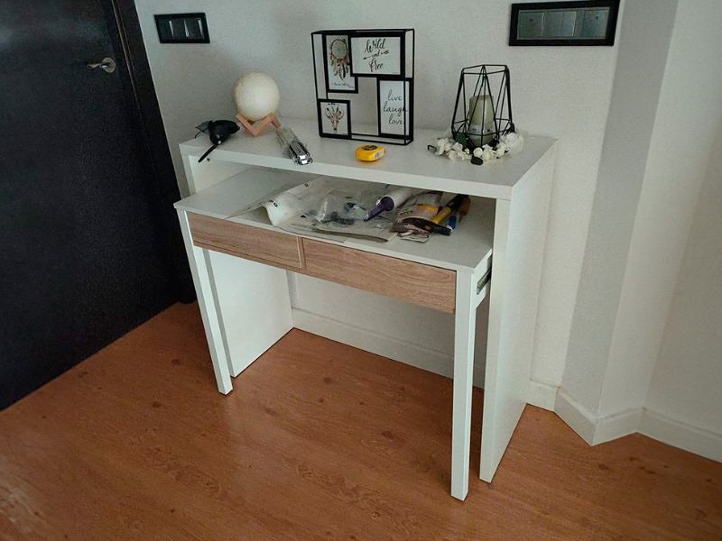 Foto de cliente de Mesa Escritorio Extensible Blanco Artik Y Roble Canadian 99 cm