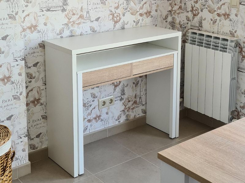 Foto de cliente de Mesa Escritorio Extensible Blanco Artik Y Roble Canadian 99 cm