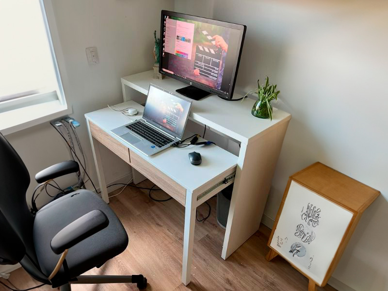 Foto de cliente de Mesa Escritorio Extensible Blanco Artik Y Roble Canadian 99 cm