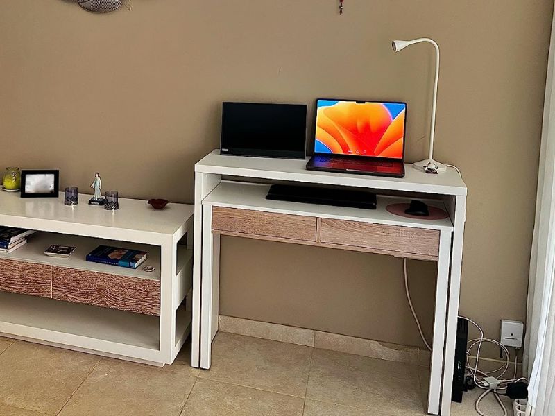 Foto de cliente de Mesa Escritorio Extensible Blanco Artik Y Roble Canadian 99 cm