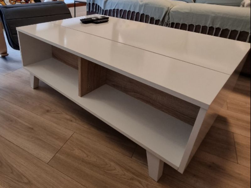 Foto de cliente de Mesa De Centro Salón Elevable Blanco Brillo Y Roble Canadian 100x68 cm