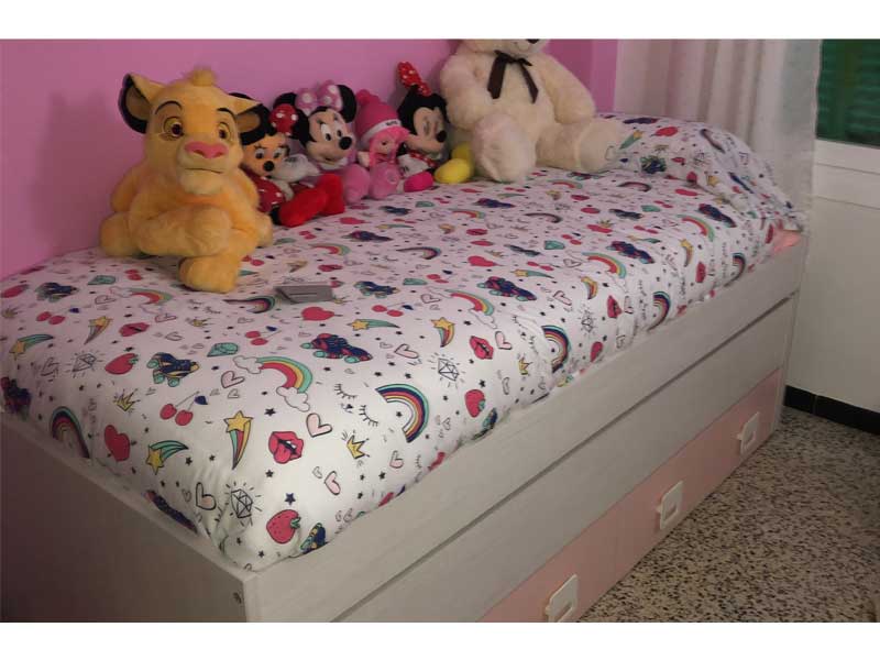 Foto de cliente de Cama Nido Doble con Cajones y Estantería Blanco Alpes y Rosa 190x90 cm