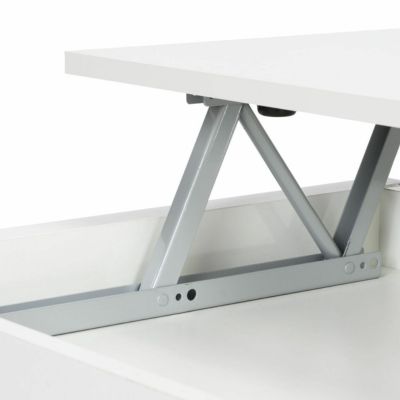 Mesa centro elevable brazos de metal blanco brillo