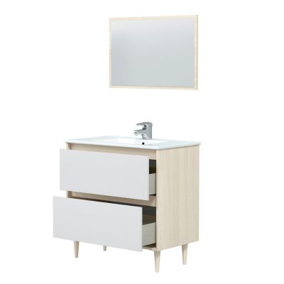 Mueble de baño con patas verona roble y blanco brillo