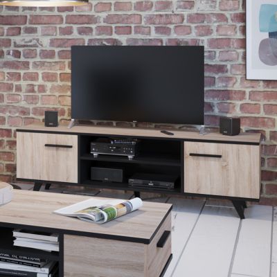 Mueble bajo tv wayne roble y negro fabricado en melamina
