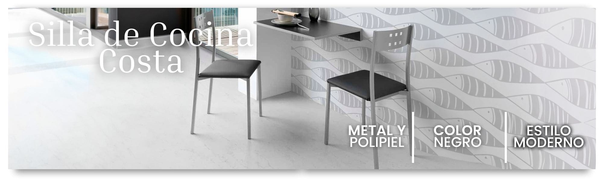 Silla De Cocina Costa Color Negro Con Polipiel Y Metal