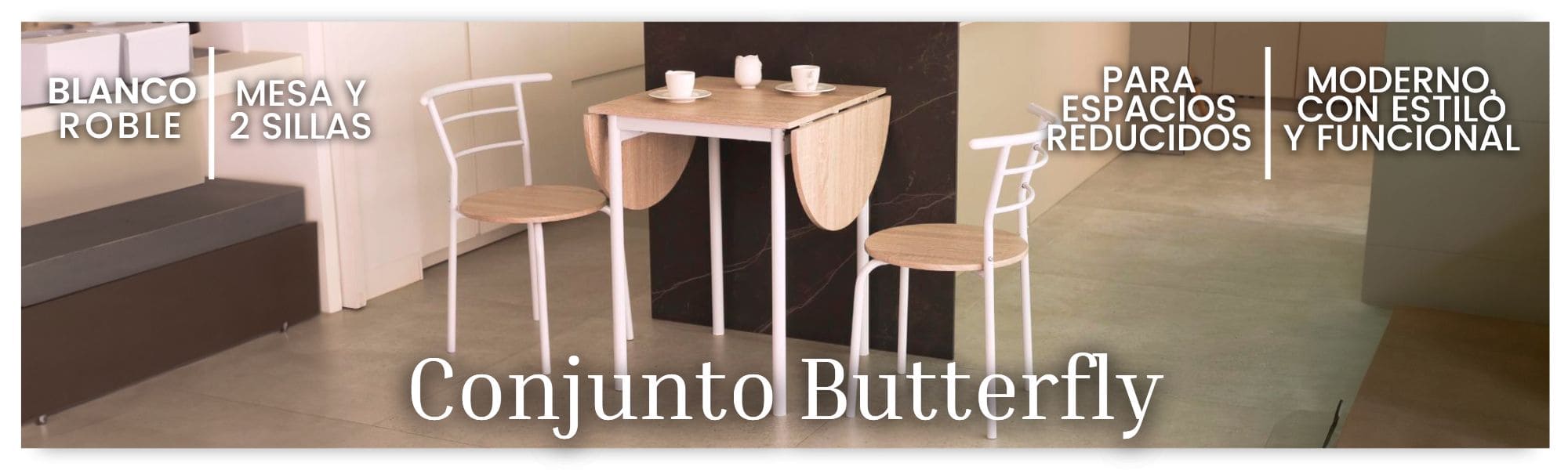 Conjunto Mesa y 2 Sillas Butterfly Roble y Blanco