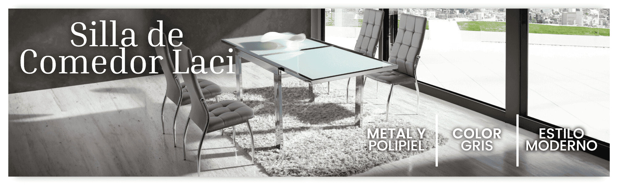 Silla de Comedor Laci de Metal y Polipiel Color Gris